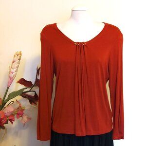 NWOT Zoe Scoop Neck Blouse Orange Red Long Sleeve Women’s Top Size XL 14